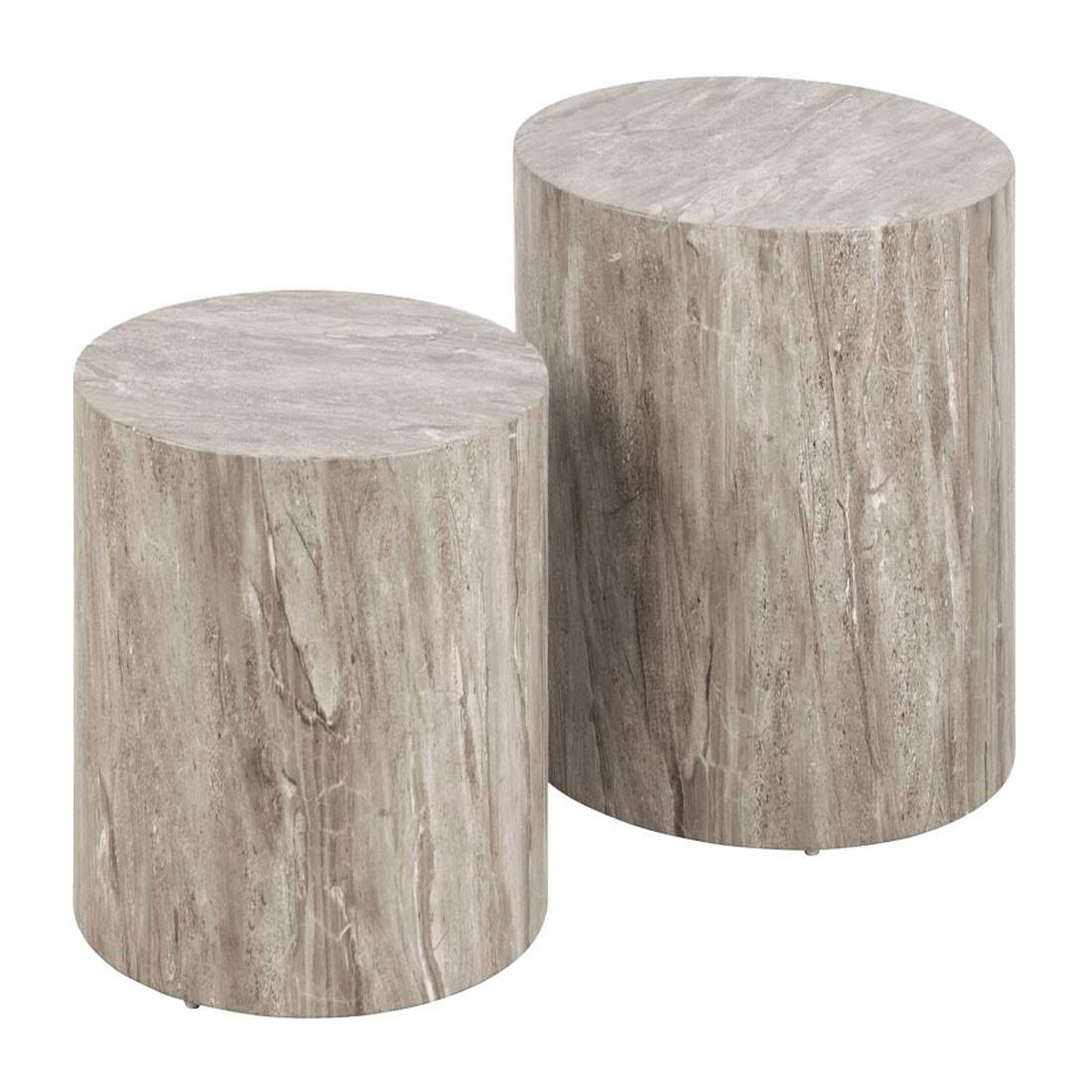 Voir la diapositive 2 : LISA DESIGN Pueblo - lot de 2 tables basses rondes - effet marbre gris - 58 et 50 cm