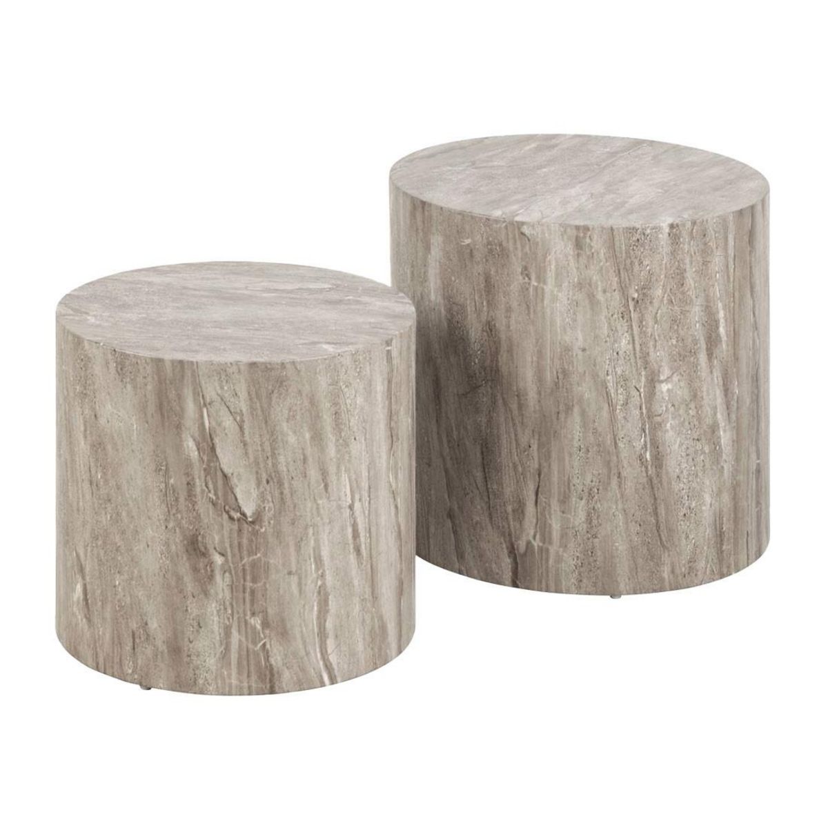 LISA DESIGN Pueblo - lot de 2 tables basses rondes - effet marbre gris - 58 et 50 cm