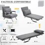 HOMCOM Fauteuil chauffeuse canapé-lit convertible 1 place déhoussable grand confort coussin pieds accoudoirs métal lin gris clair