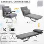 Voir la diapositive 5 : HOMCOM Fauteuil chauffeuse canapé-lit convertible 1 place déhoussable grand confort coussin pieds accoudoirs métal lin gris clair