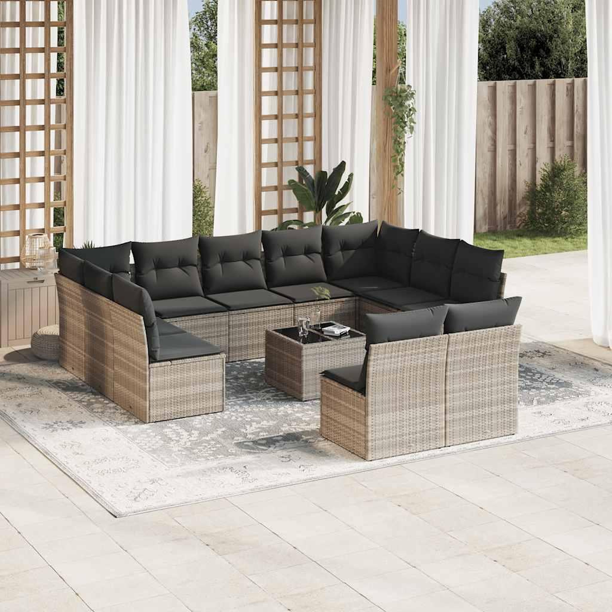 VIDAXL Salon de jardin avec coussins 12 pcs gris clair resine tressee