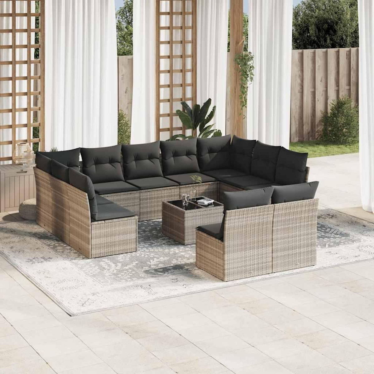 VIDAXL Salon de jardin avec coussins 12 pcs gris clair resine tressee