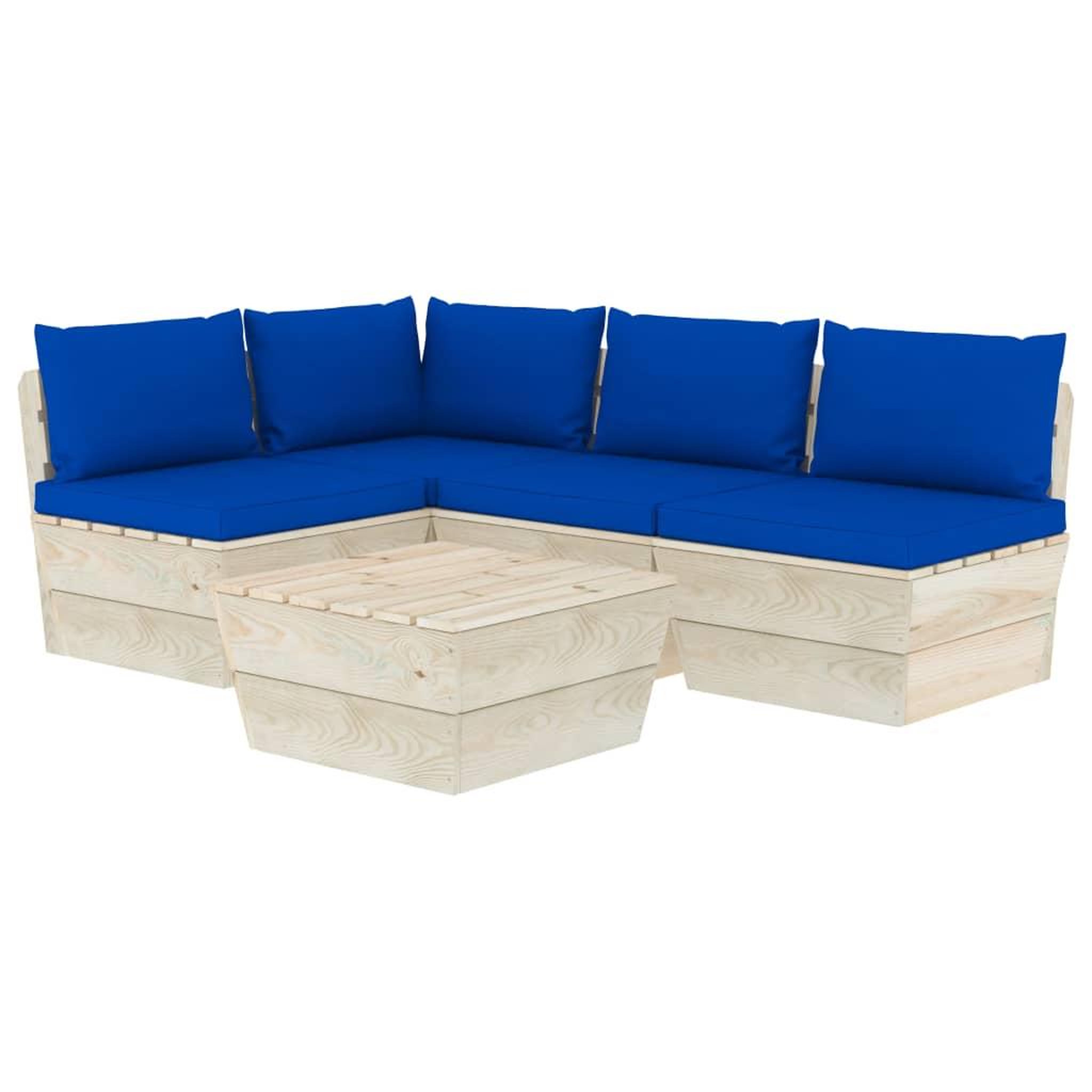 Voir la diapositive 2 : VIDAXL Salon de jardin palette 5 pcs avec coussins bois d'epicea