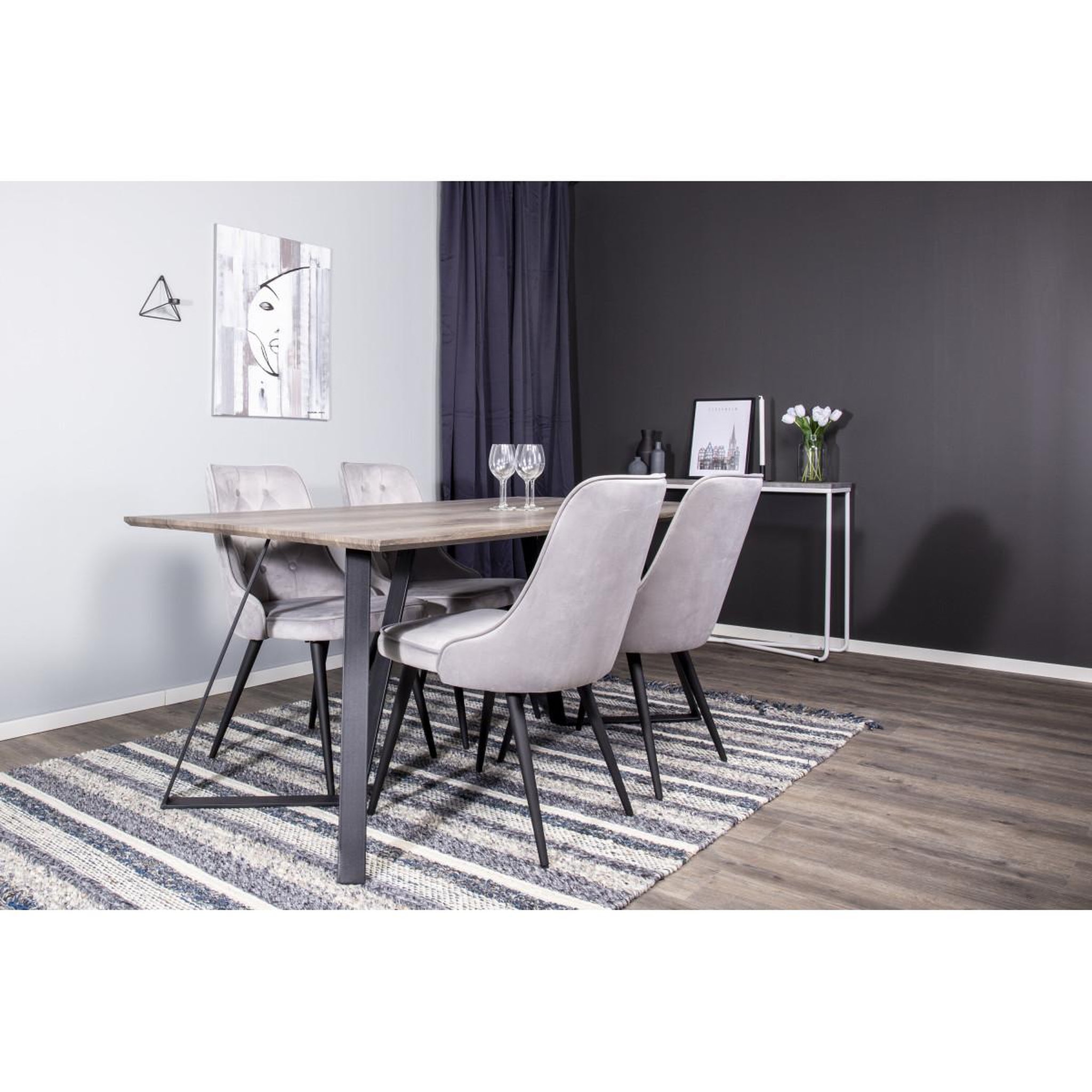 Voir la diapositive 2 : Paris Prix Ensemble table à manger & 4 chaises  marina & deluxe  180cm naturel & gris clair