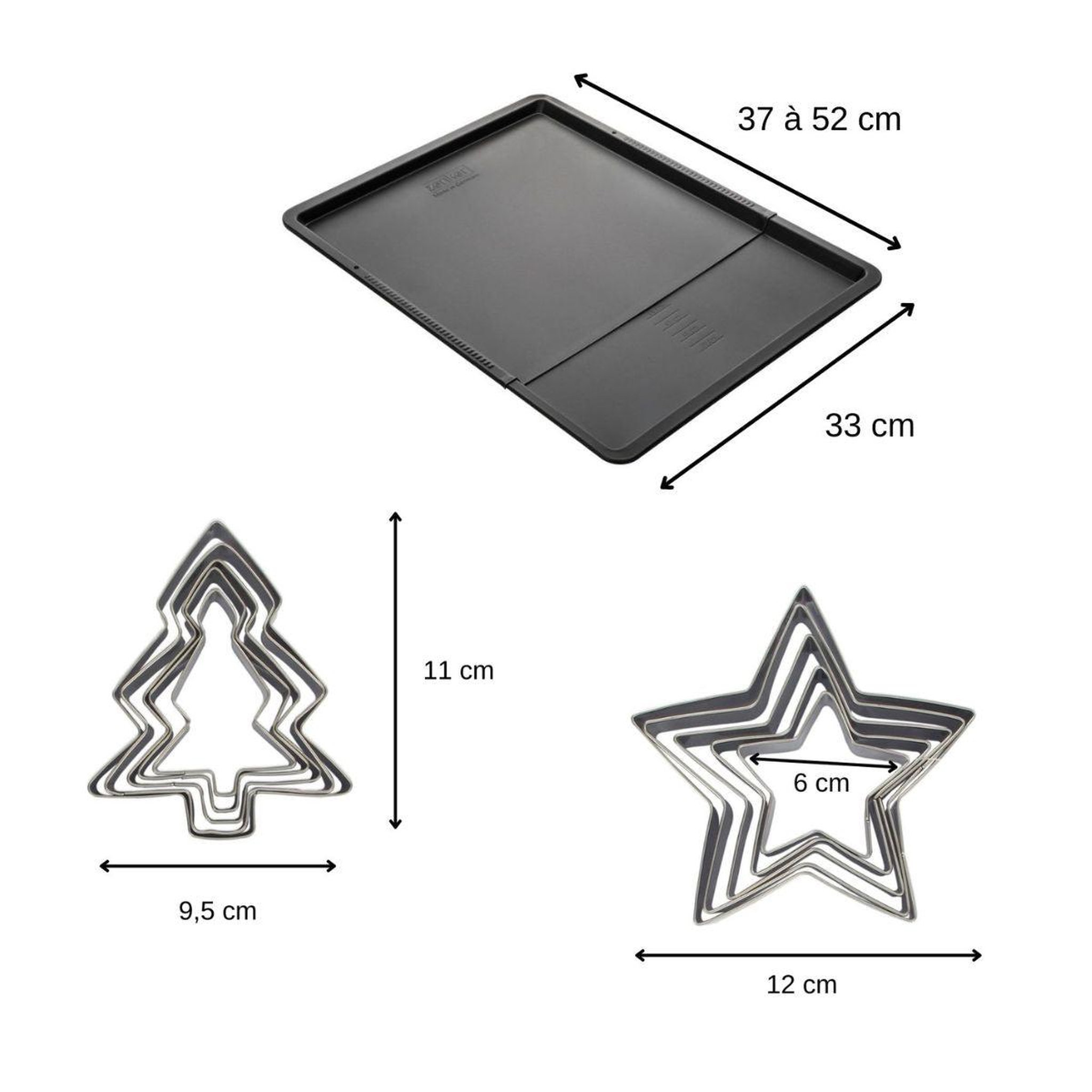 Voir la diapositive 3 : ZENKER Ensemble avec plaque à pâtisserie extensible et 10 emporte-pièces zenker
