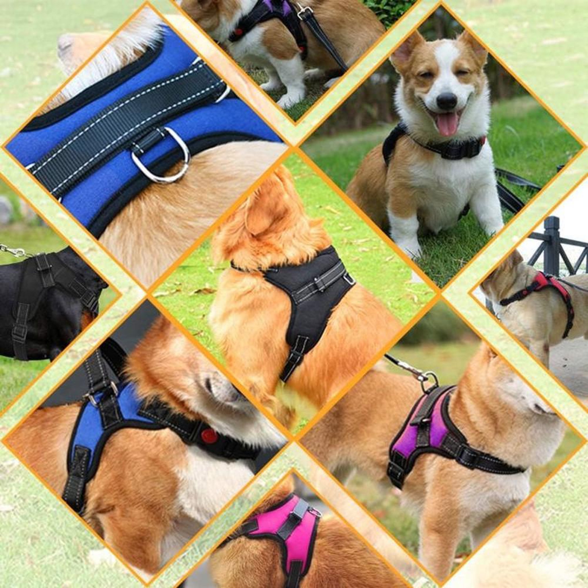 Voir la diapositive 5 : Harnais pour chien camouflage Oxford rembourré anti-étouffement, réglable sans traction, coutures réfléchissantes, boucles rapides et anneaux métalliques