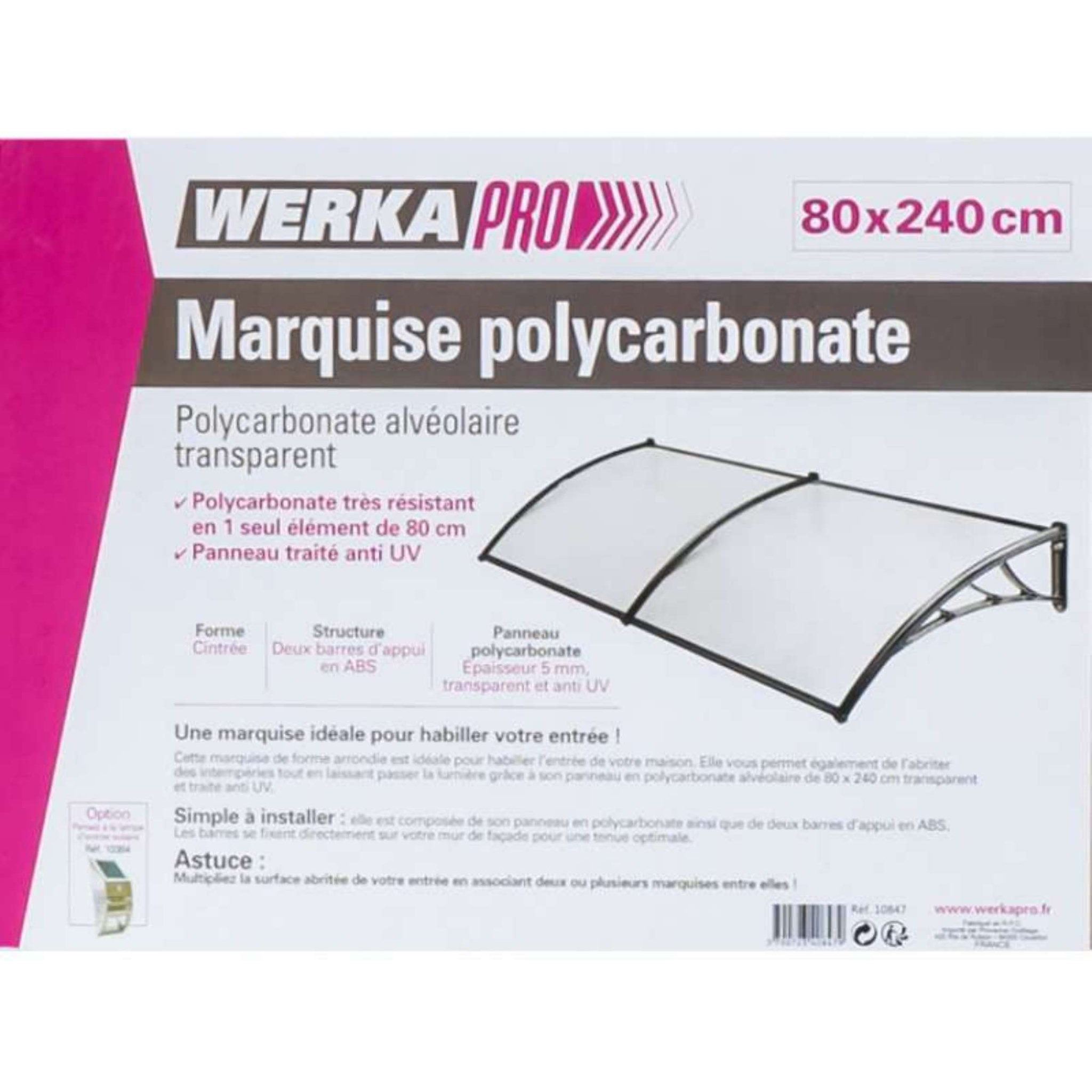Voir la diapositive 4 :  Marquise en polycarbonate 2 panneaux Werkapro  80 x 240 cm
