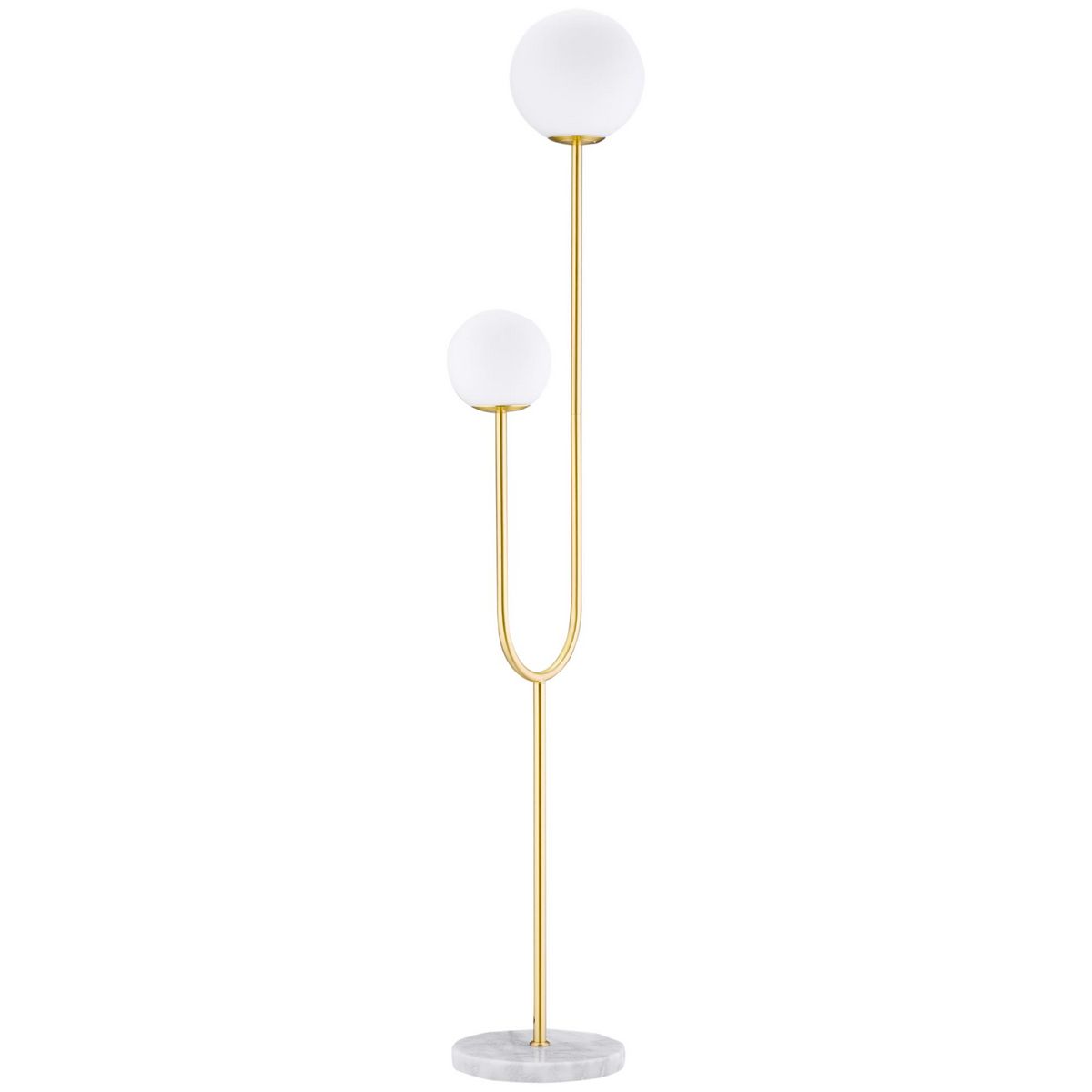 HOMCOM Lampadaire design néo-rétro 2 boules verre blanc opaque max. 25 W piètement marbre blanc acier doré
