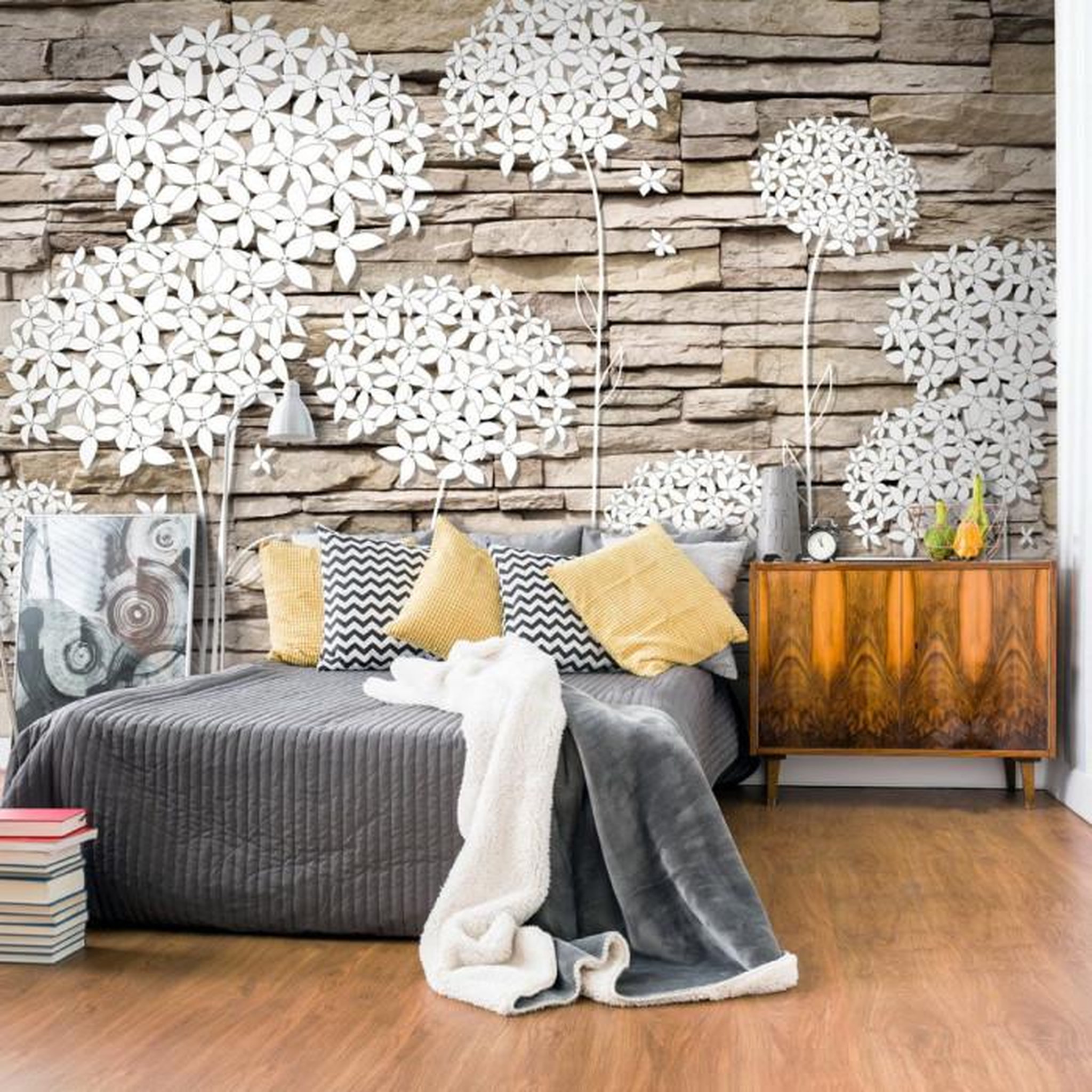 Paris Prix Papier Peint  Flowers on the Stone. Coloris disponibles : Multicolore