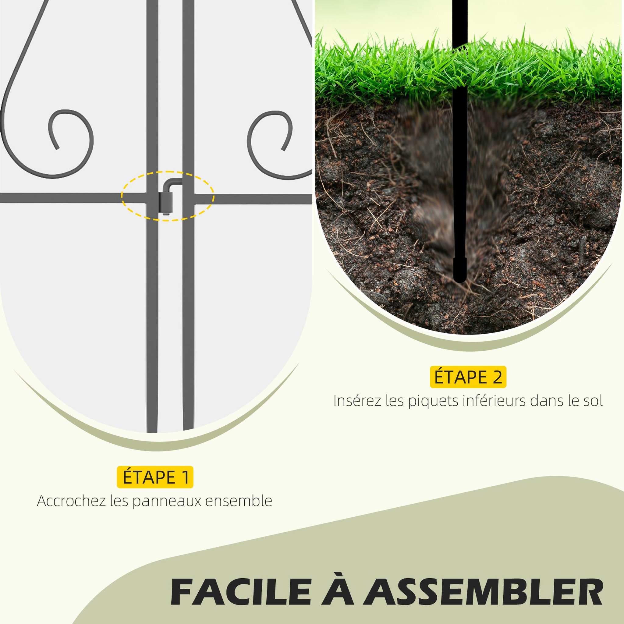 Voir la diapositive 4 : OUTSUNNY Lot de 4 clôtures de jardin décoratives en métal avec ornements - dim. totales 252L x 62H cm - noir
