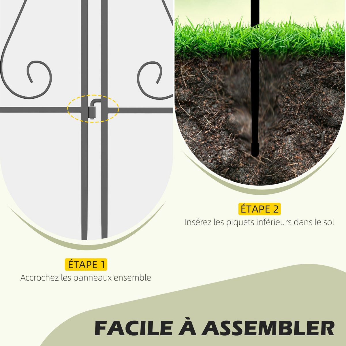 OUTSUNNY Lot de 4 clôtures de jardin décoratives en métal avec ornements - dim. totales 252L x 62H cm - noir