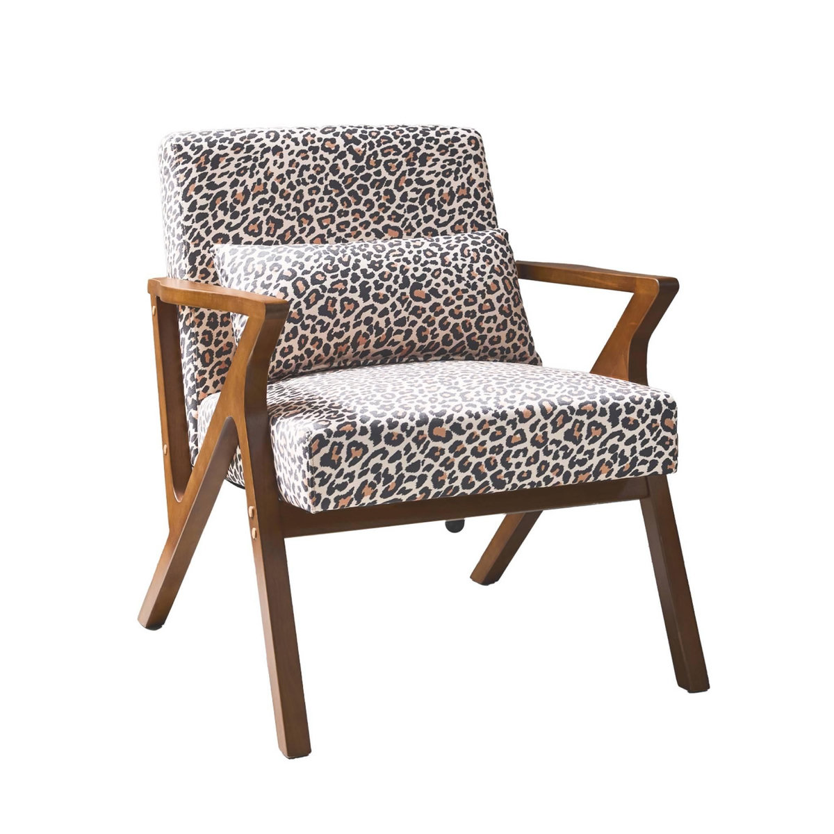 SWEEEK Fauteuil scandinave bois d'hévéa et imprimé léopard
