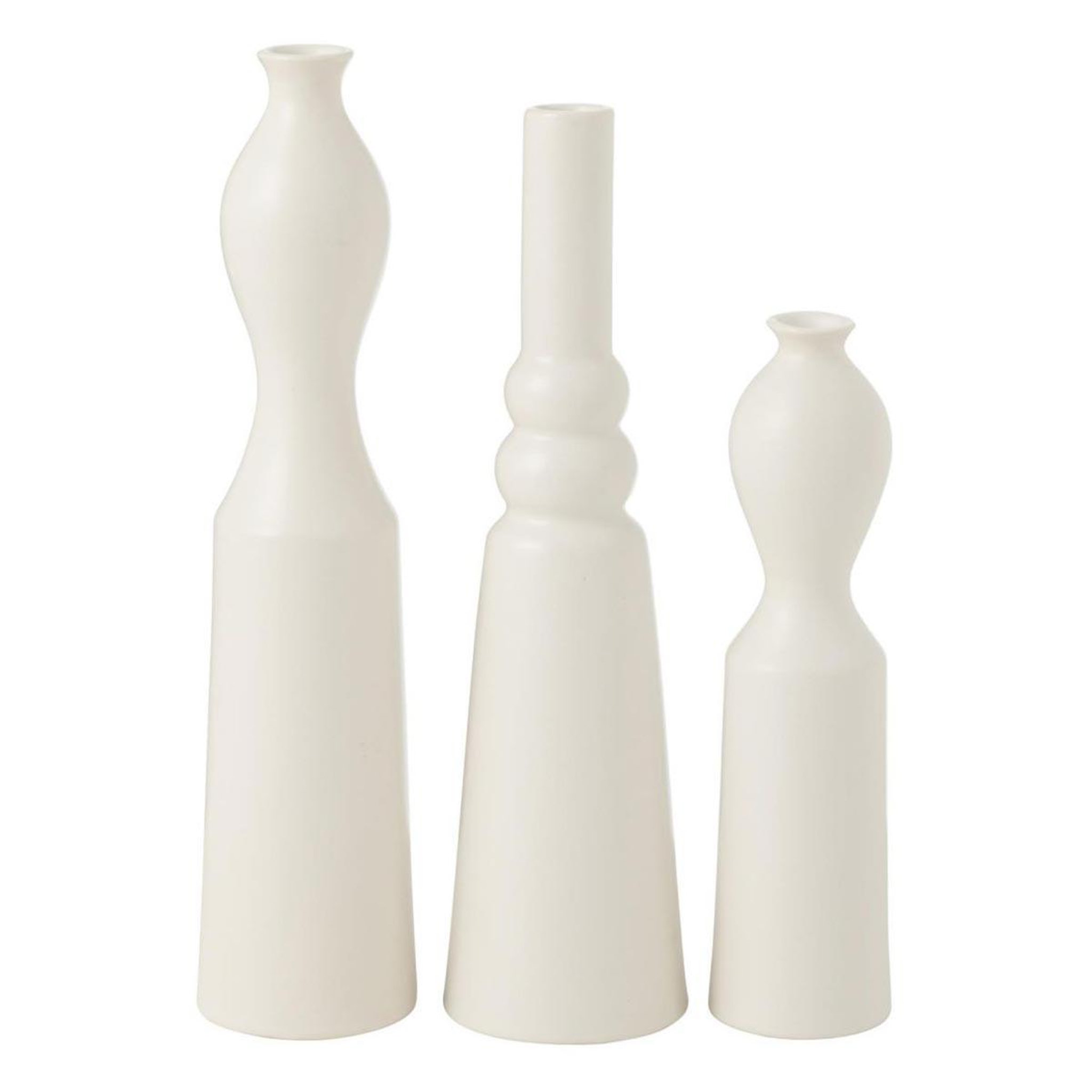 J-LINE Lot de 3 vases en porcelaine  leia  32cm blanc