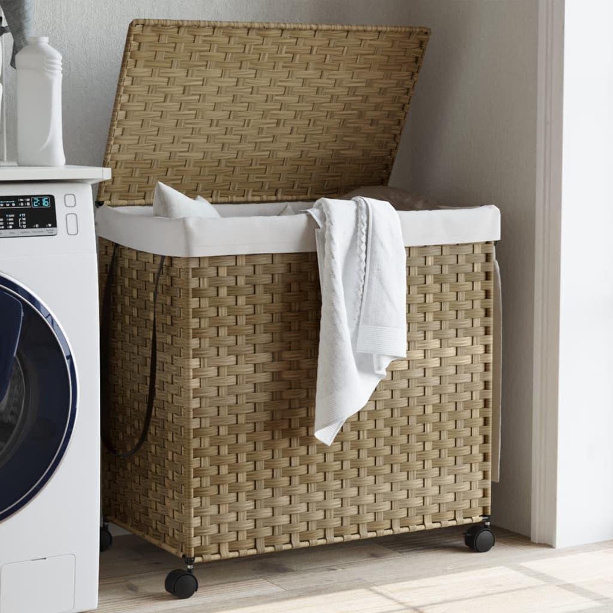 VIDAXL Panier a linge avec roulettes 60x35x60,5 cm resine tressee