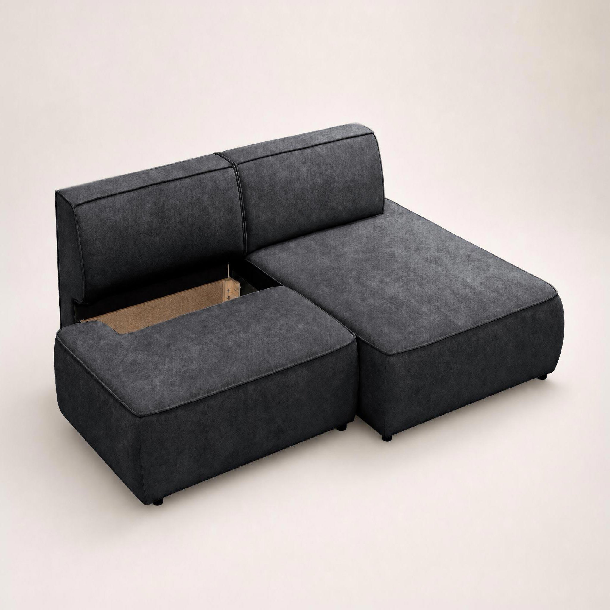 Voir la diapositive 5 : BEST MOBILIER Lisette - canapé d'angle droit 4 places convertible avec coffre en velours