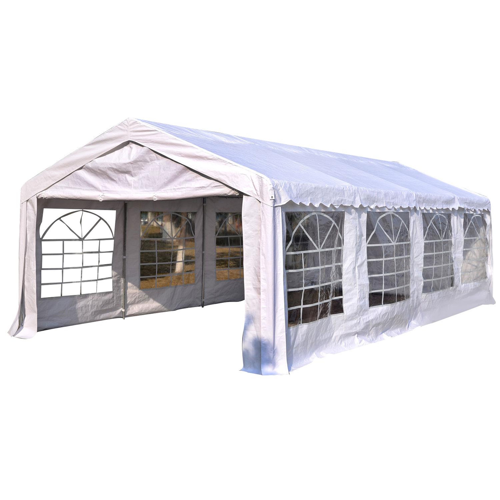 OUTSUNNY Tente barnum tonnelle de réception 798L x 392l x 280H cm polyéthylène imperméable 8 fenêtres et acier galvanisé robuste blanc