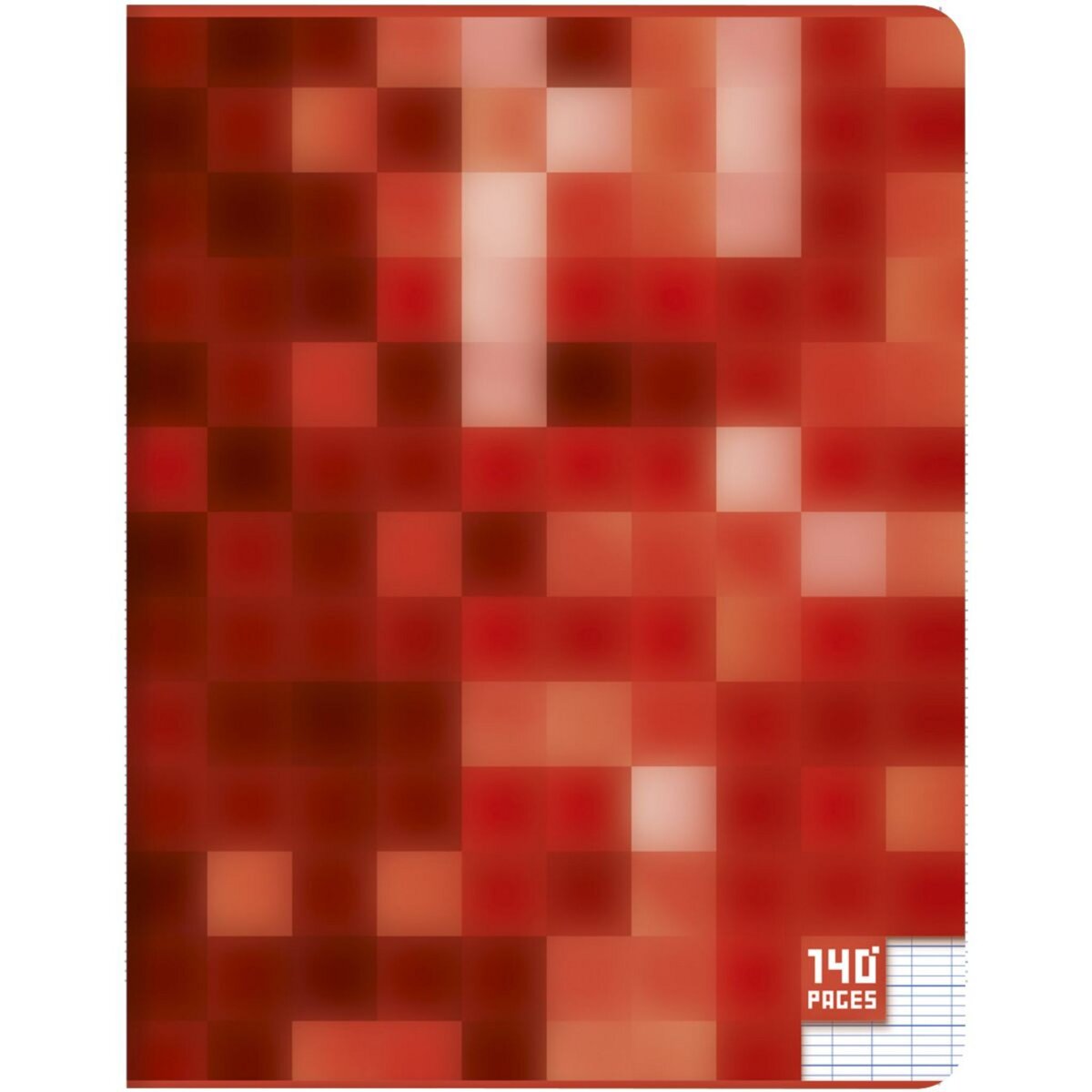 AUCHAN Cahier piqué 17x22cm 140 pages grands carreaux Seyes rouge motif pixellisé