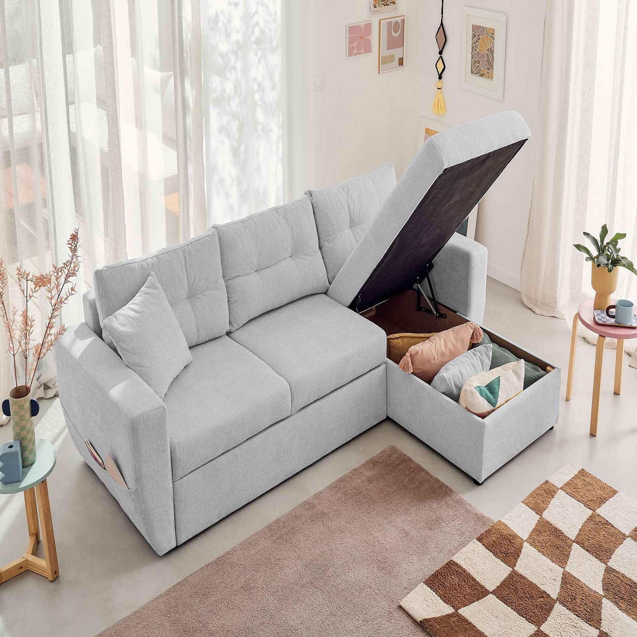 Voir la diapositive 3 : BEST MOBILIER Astoria - canapé d'angle réversible 4 places - convertible avec coffre - en tissu texturé
