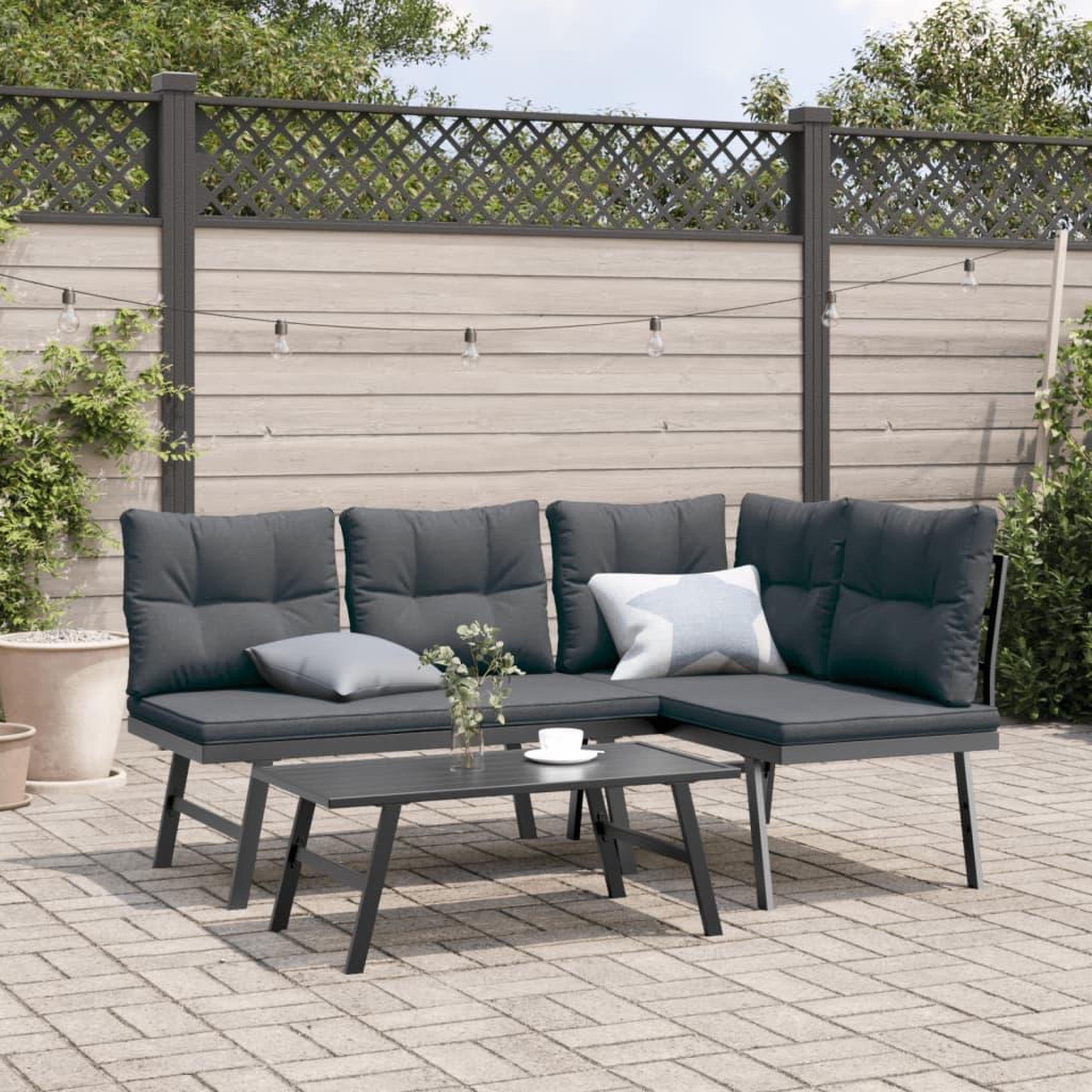 VIDAXL Bancs de jardin avec coussins lot de 2 acier enduit de poudre