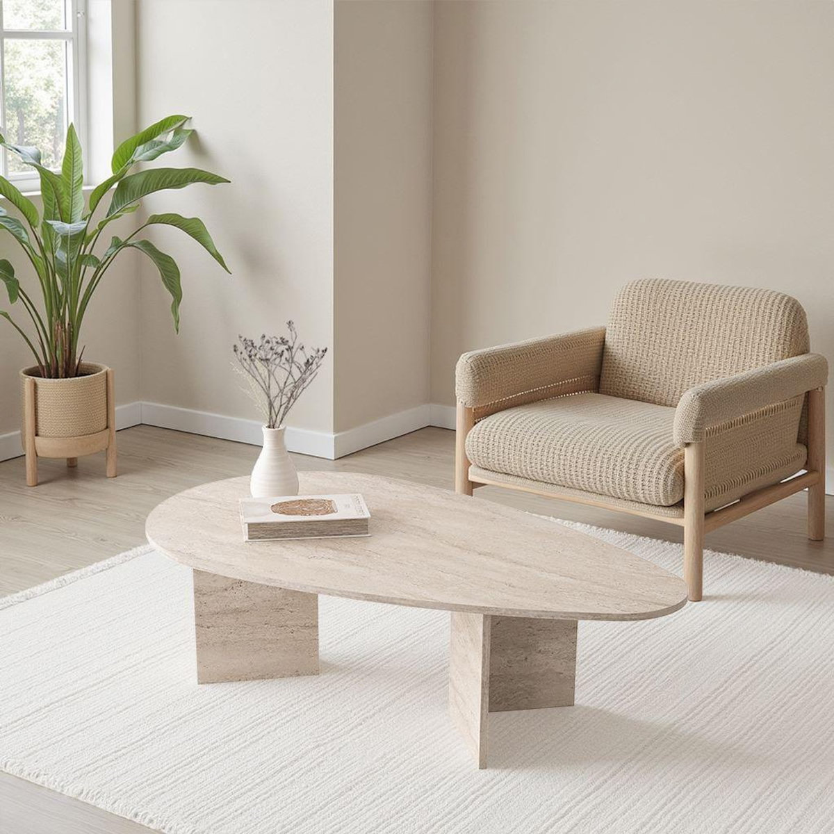 Habitat et Jardin Table basse en bois  Flap  139,5 x 79,5 x 42 cm - Travertin