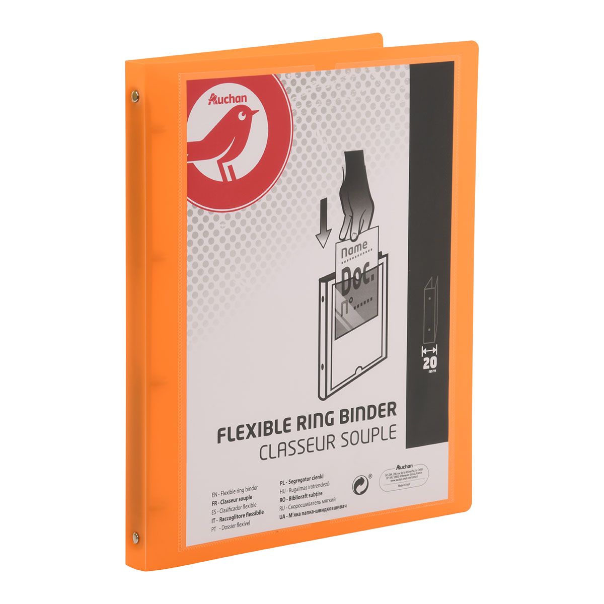 AUCHAN Classeur A4 souple dos 20mm personnalisable orange