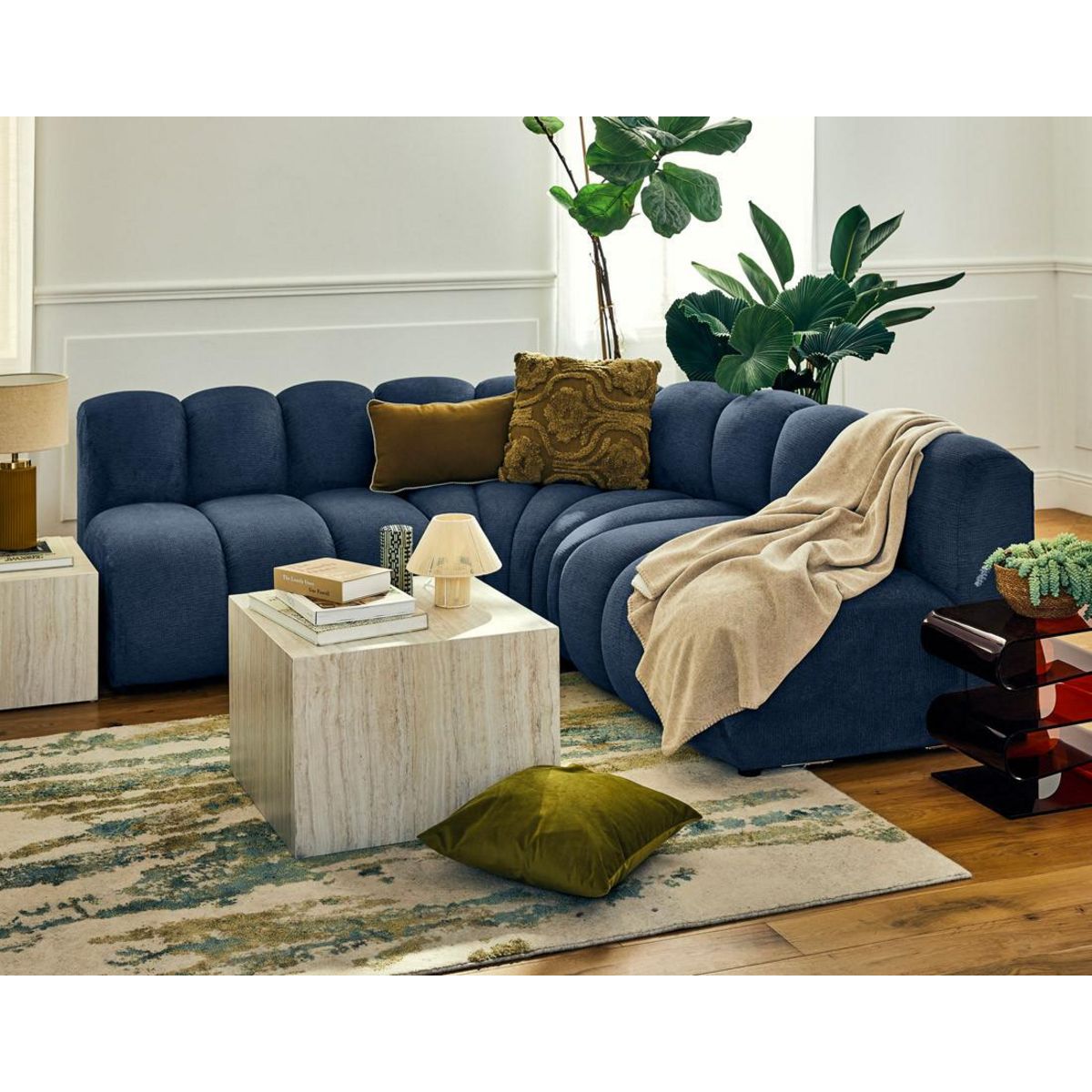 LISA DESIGN Debbie - canapé modulable d'angle réversible 4 places sans accoudoirs en tissu texturé