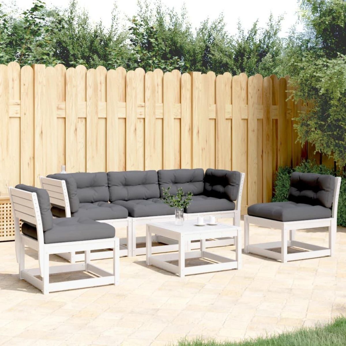 VIDAXL Salon de jardin 5 pcs avec coussins blanc bois massif de pin