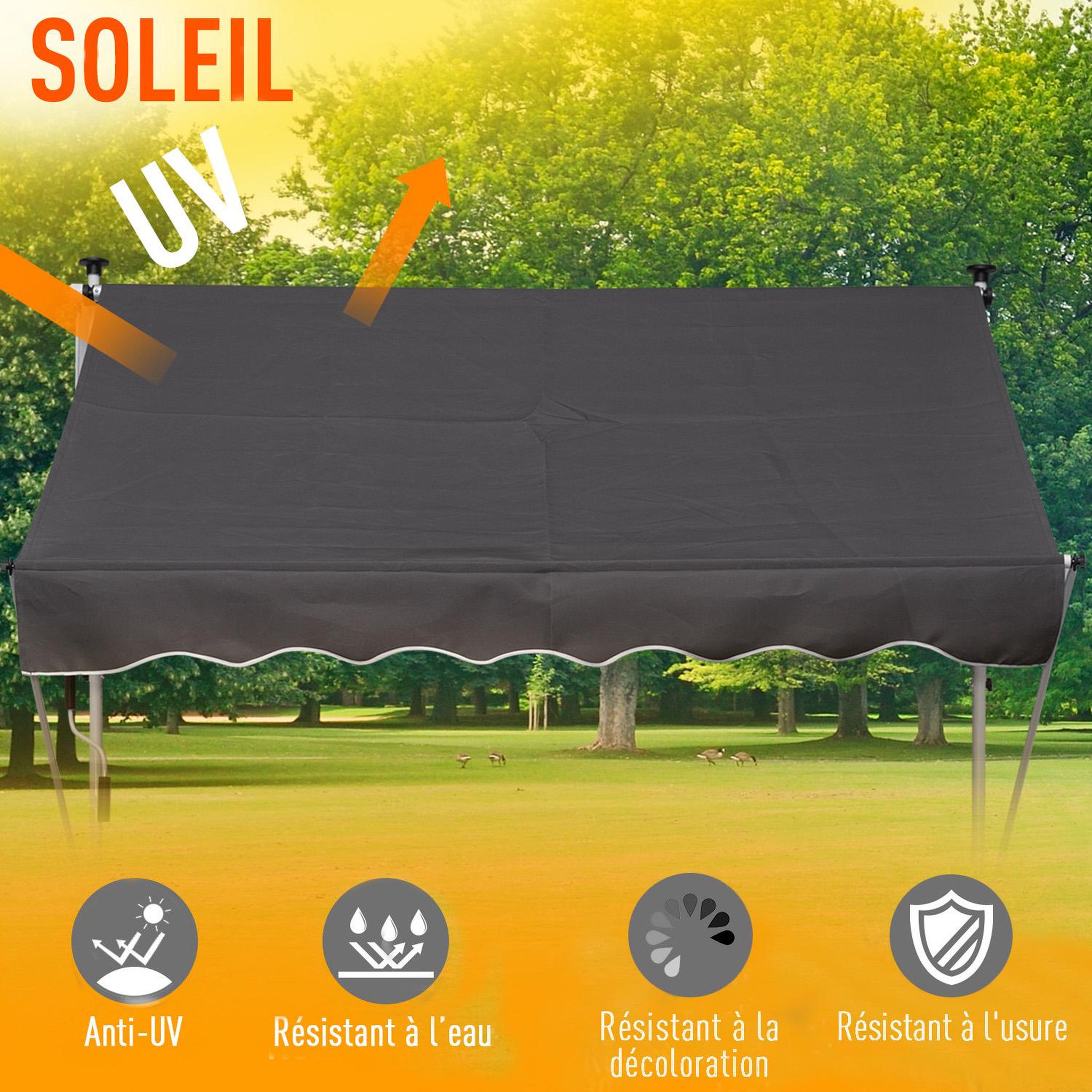 Voir la diapositive 4 : OUTSUNNY Store banne manuel rétractable 2L x 1,5l x 1,7-2,8H m inclinaison réglable installation rapide métal alu polyester gris