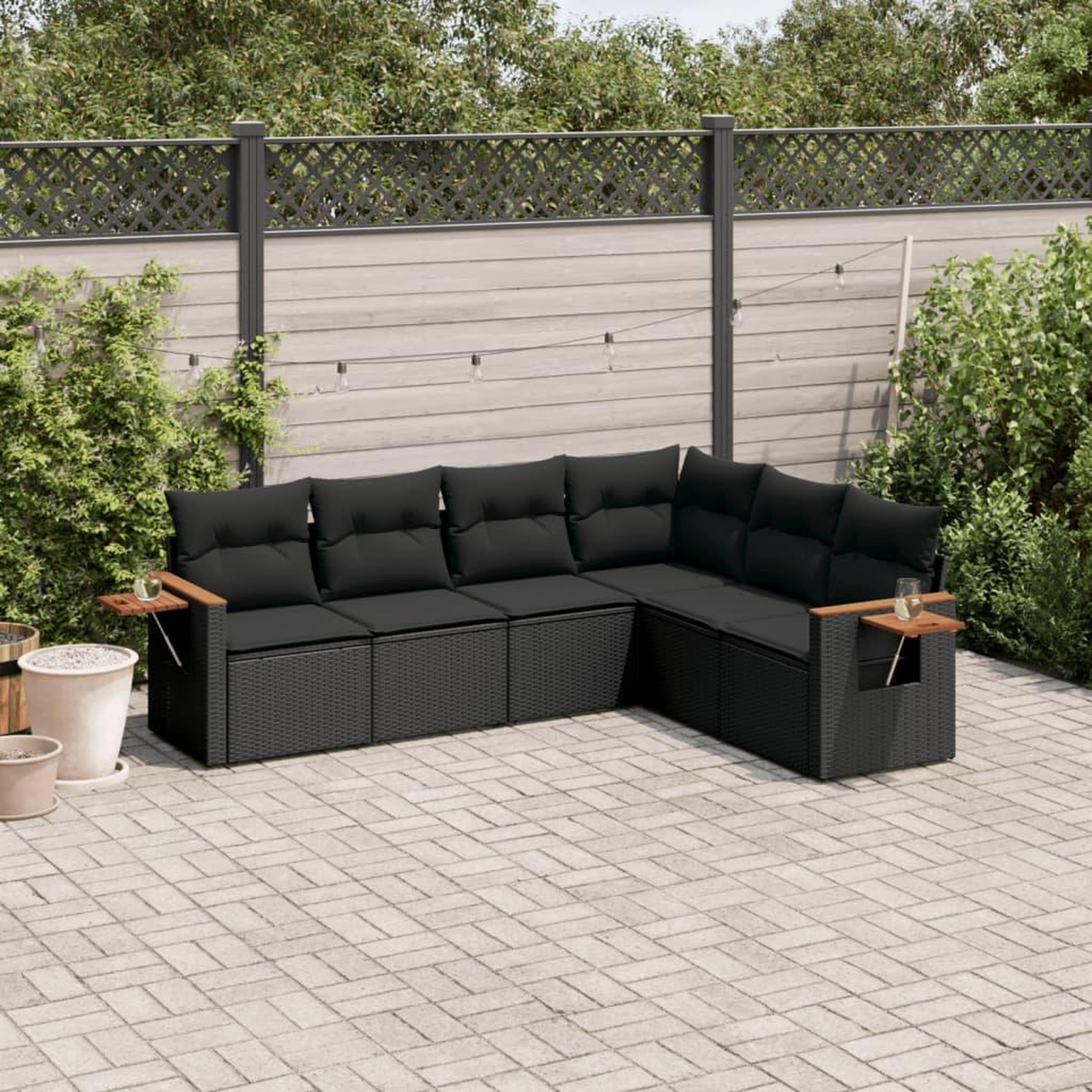 VIDAXL Salon de jardin 6 pcs avec coussins noir resine tressee