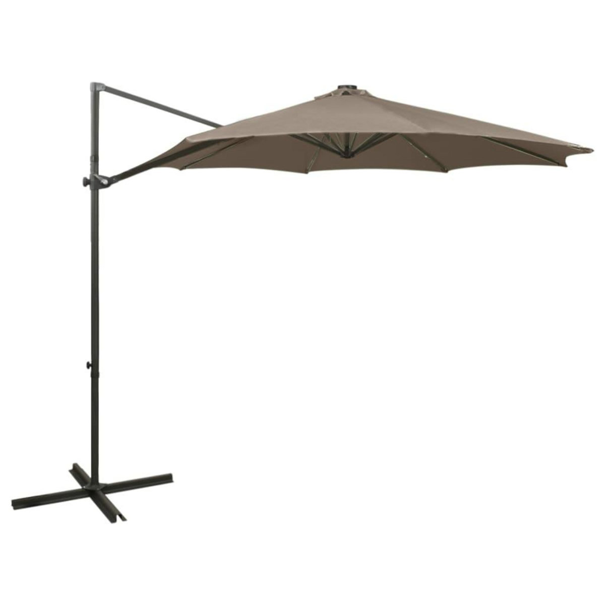 VIDAXL Parasol de jardin en porte-a-faux et mat et lumieres LED taupe