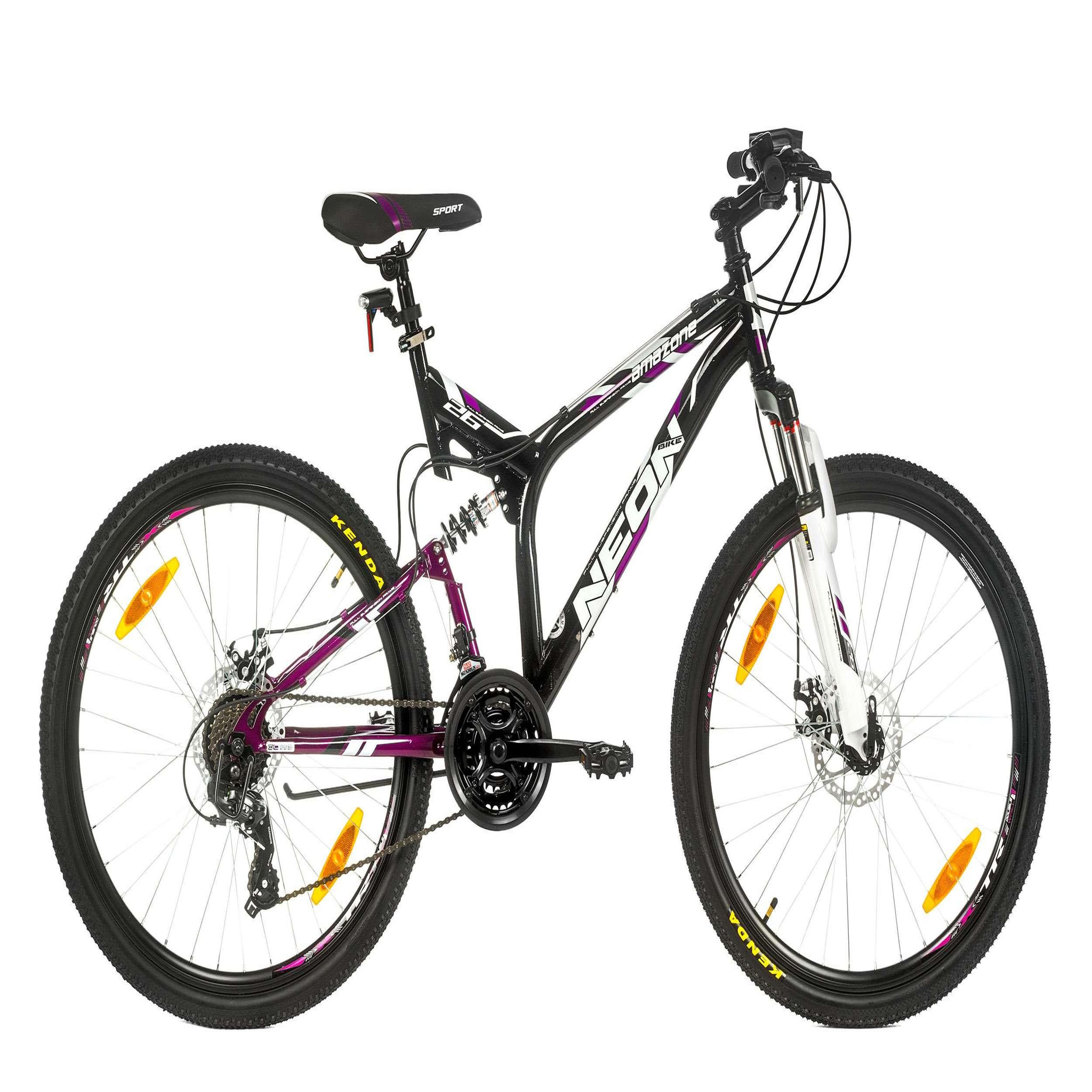 Voir la diapositive 1 : Vélo VTT 26'' Femme - Cadre Tout Suspendu - Double freins à disques - 21 Vit. - Poignée à Gâchettes & dérailleur Shimano