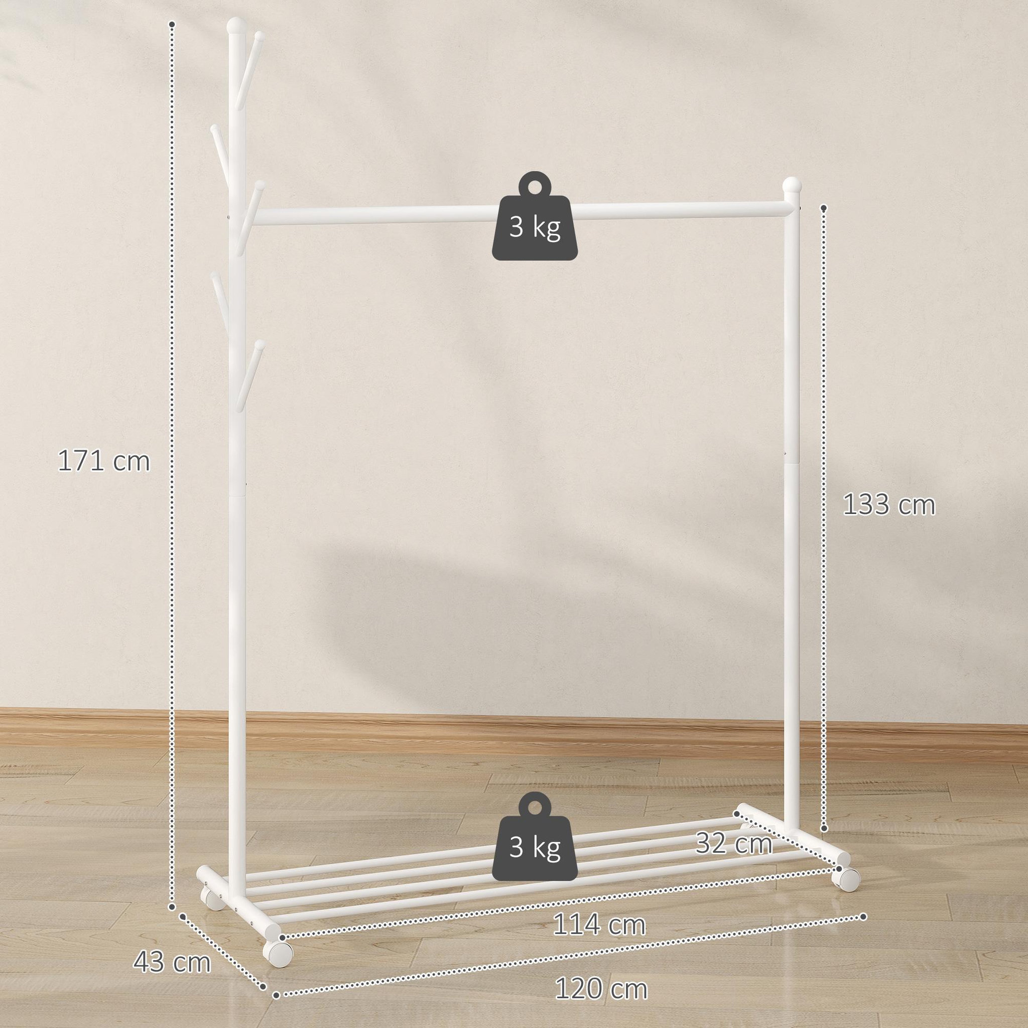 Voir la diapositive 3 : HOMCOM Portant à vêtements mobile étagère porte-manteau en forme d'arbre métal blanc