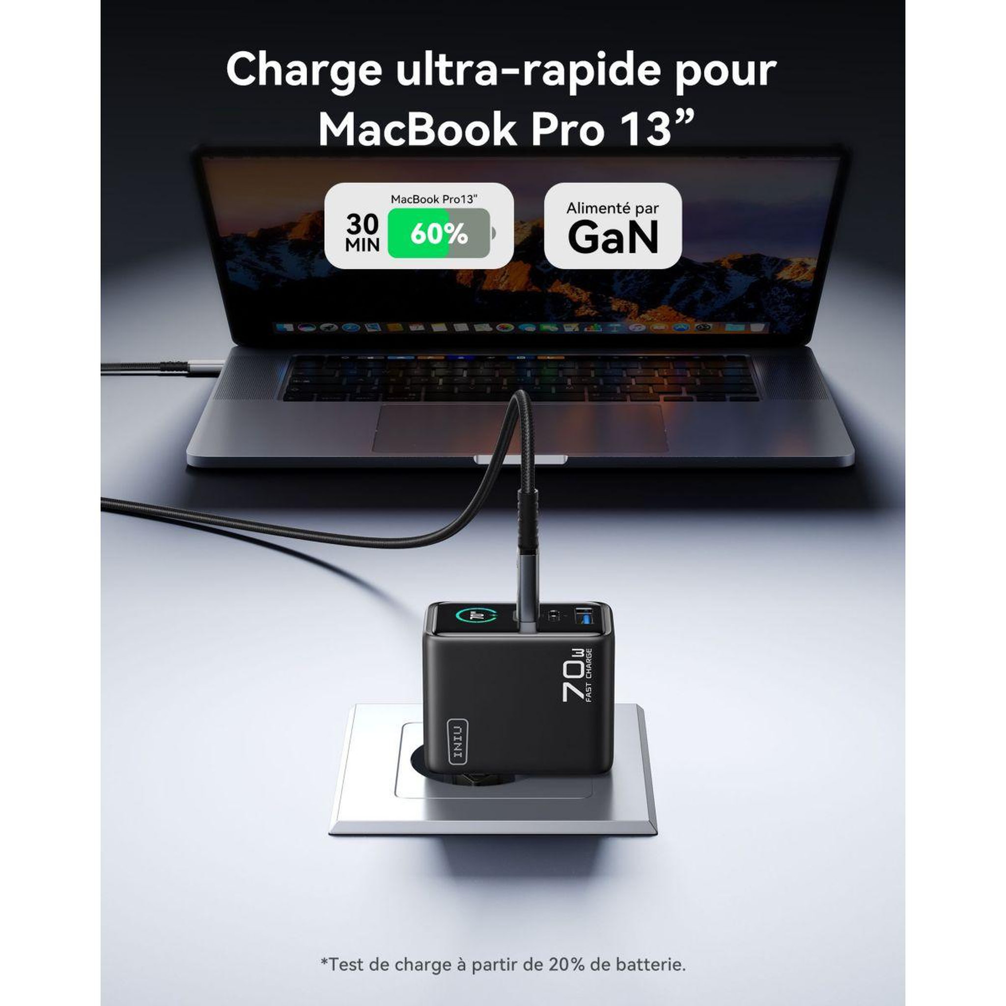 Voir la diapositive 5 : INIU Chargeur 70w leopard 2 usb-c + usb-a noir