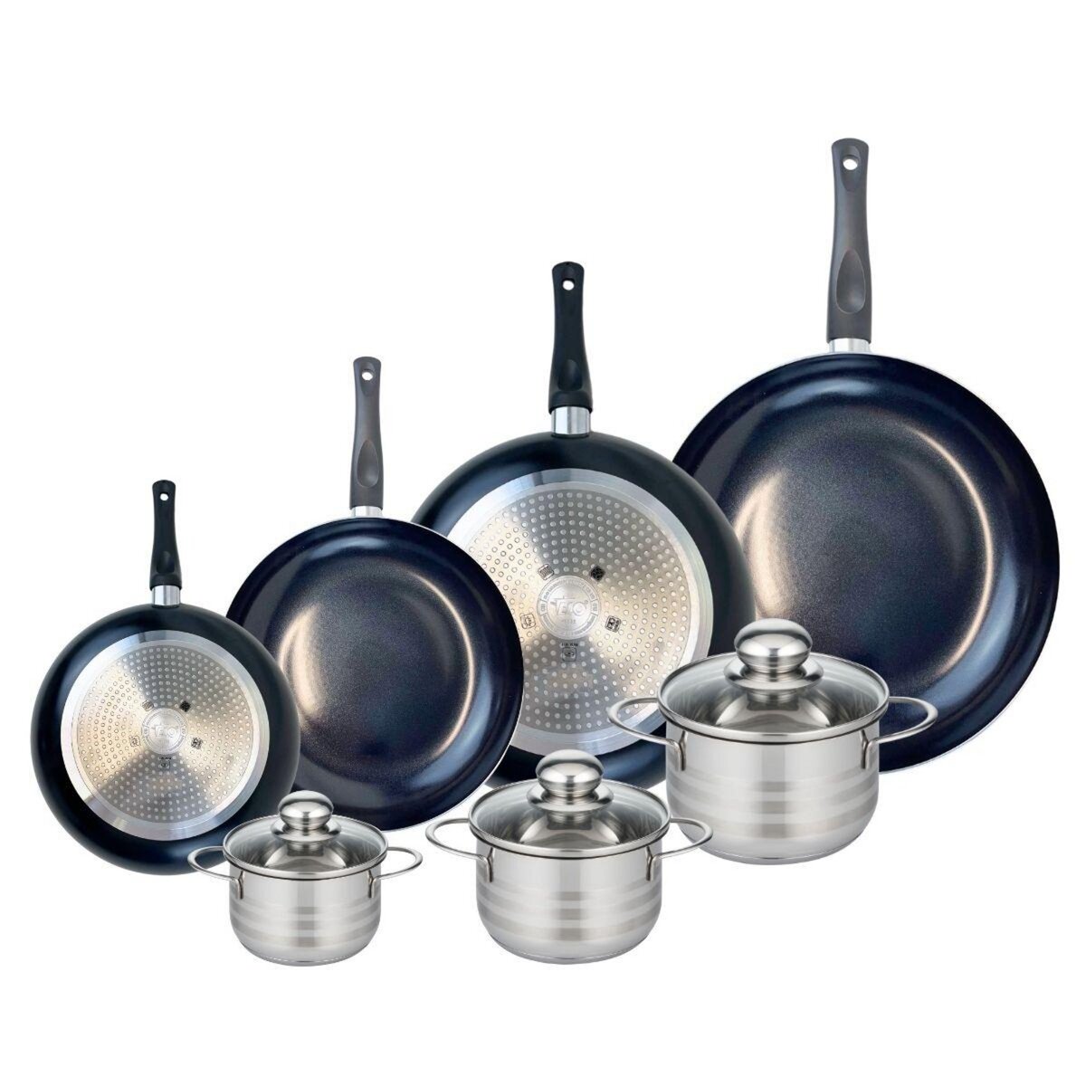 ELO Ensemble de 4 Poêles de cuisson 20, 24, 28 et 32 cm et 3 faitouts 12, 14 et 16 cm Elo Prima Brillant