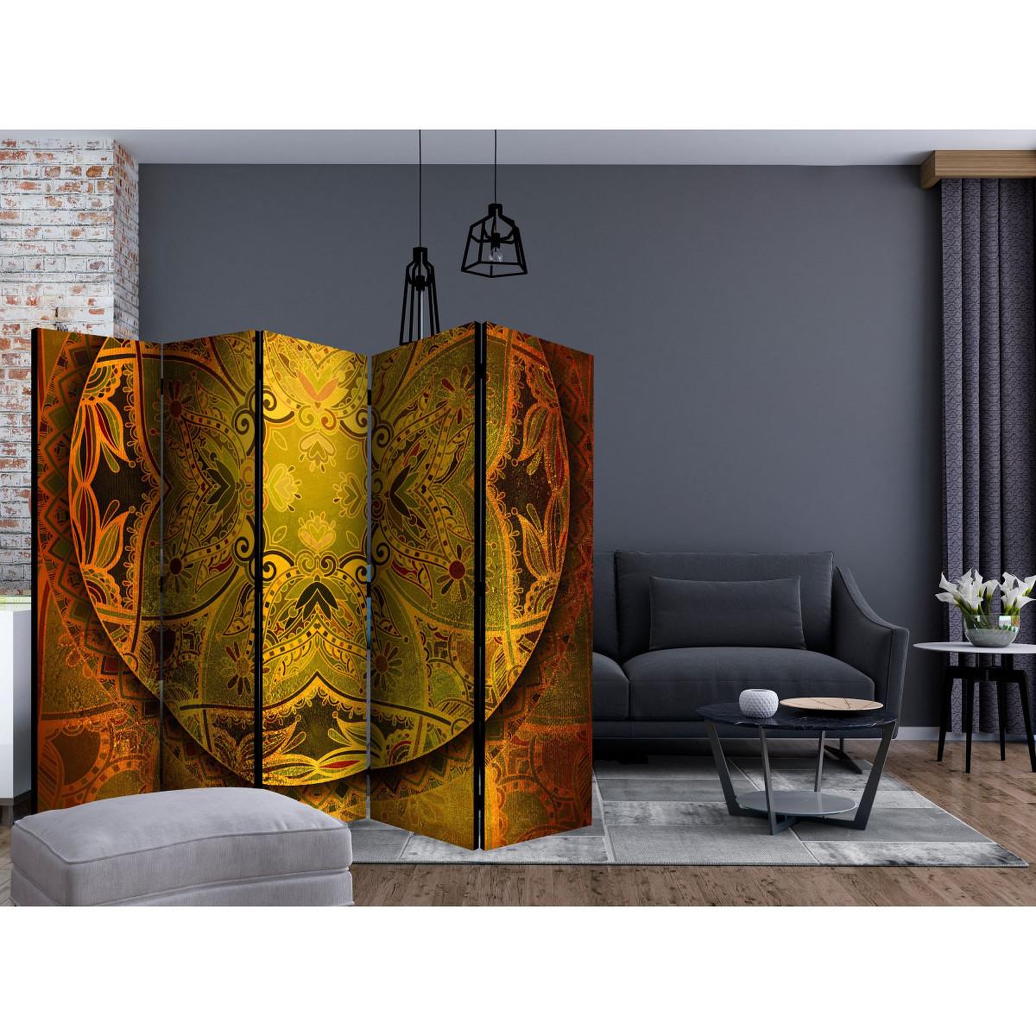 Voir la diapositive 2 : Paris Prix Paravent 5 volets  mandala : golden poem  172x225cm
