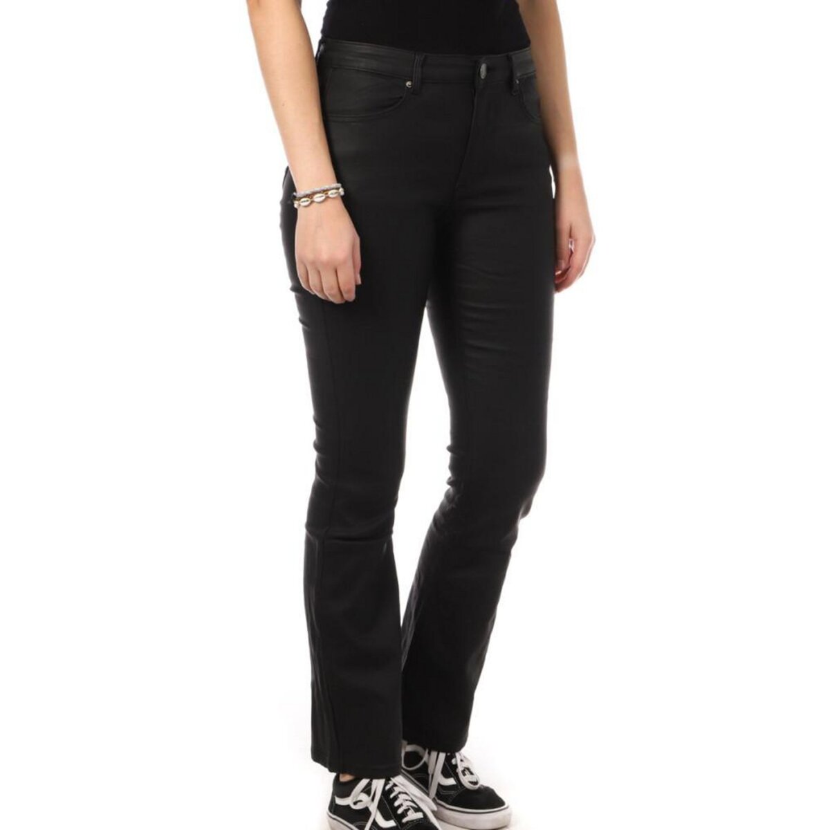 Pantalon noir enduit femme hot sale