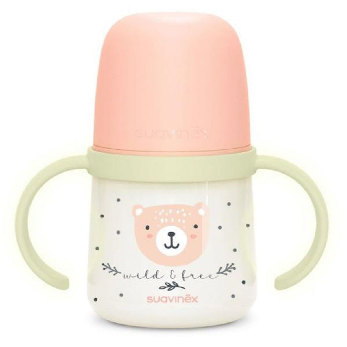 Suavinex Biberon avec anses - SUAVINEX - NIGHT&DAY WILD&FREE - 150 ml - 6 mois et plus - Rose