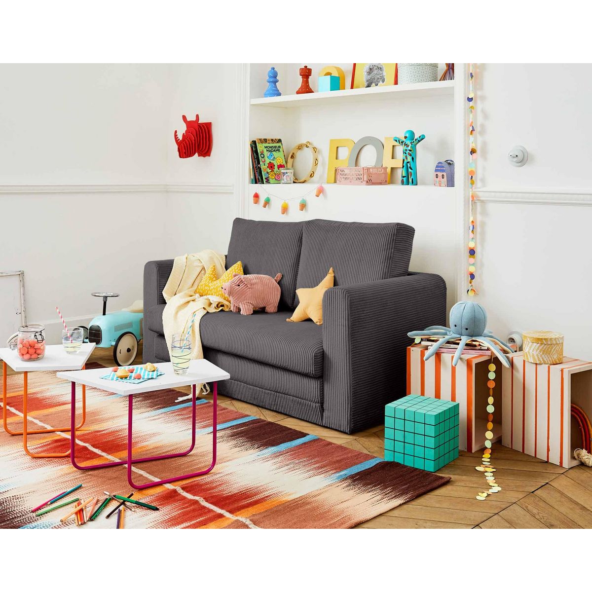 BEST MOBILIER Marilia - canapé 2 places - convertible déplimousse - en velours côtelé