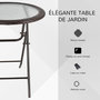 Voir la diapositive 5 : OUTSUNNY Table ronde bistro de jardin pliable dim. Ø 68 x 73H cm métal époxy résine tressée chocolat plateau verre trempé