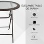 Voir la diapositive 5 : OUTSUNNY Table ronde bistro de jardin pliable dim. Ø 68 x 73H cm métal époxy résine tressée chocolat plateau verre trempé