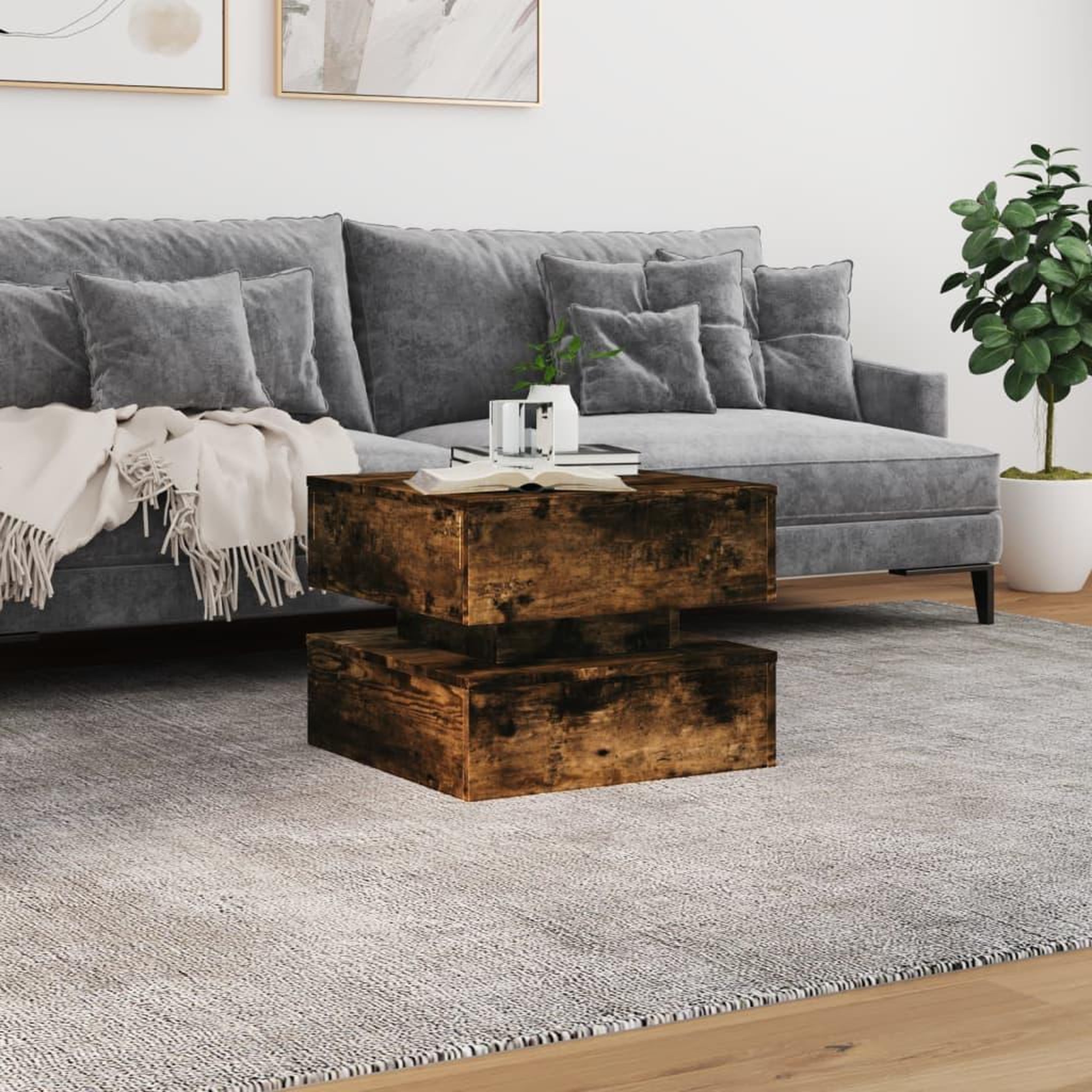 Voir la diapositive 4 : VIDAXL Table basse avec lumieres LED chene fume 50x50x40 cm