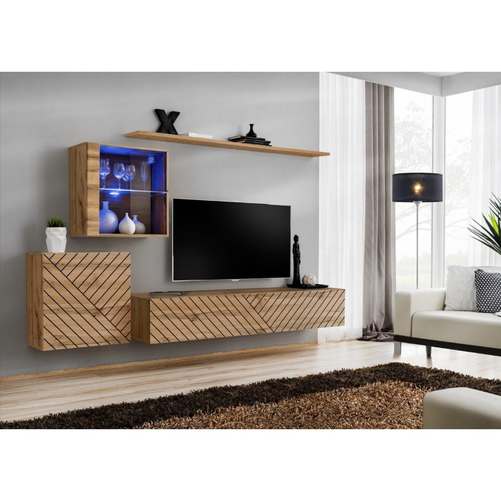Voir la diapositive 2 : Paris Prix Ensemble meuble tv  switch lamel xv  260cm naturel