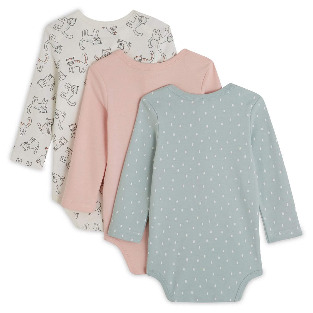 INEXTENSO Lot de 3 bodies manches longues chat bébé fille
