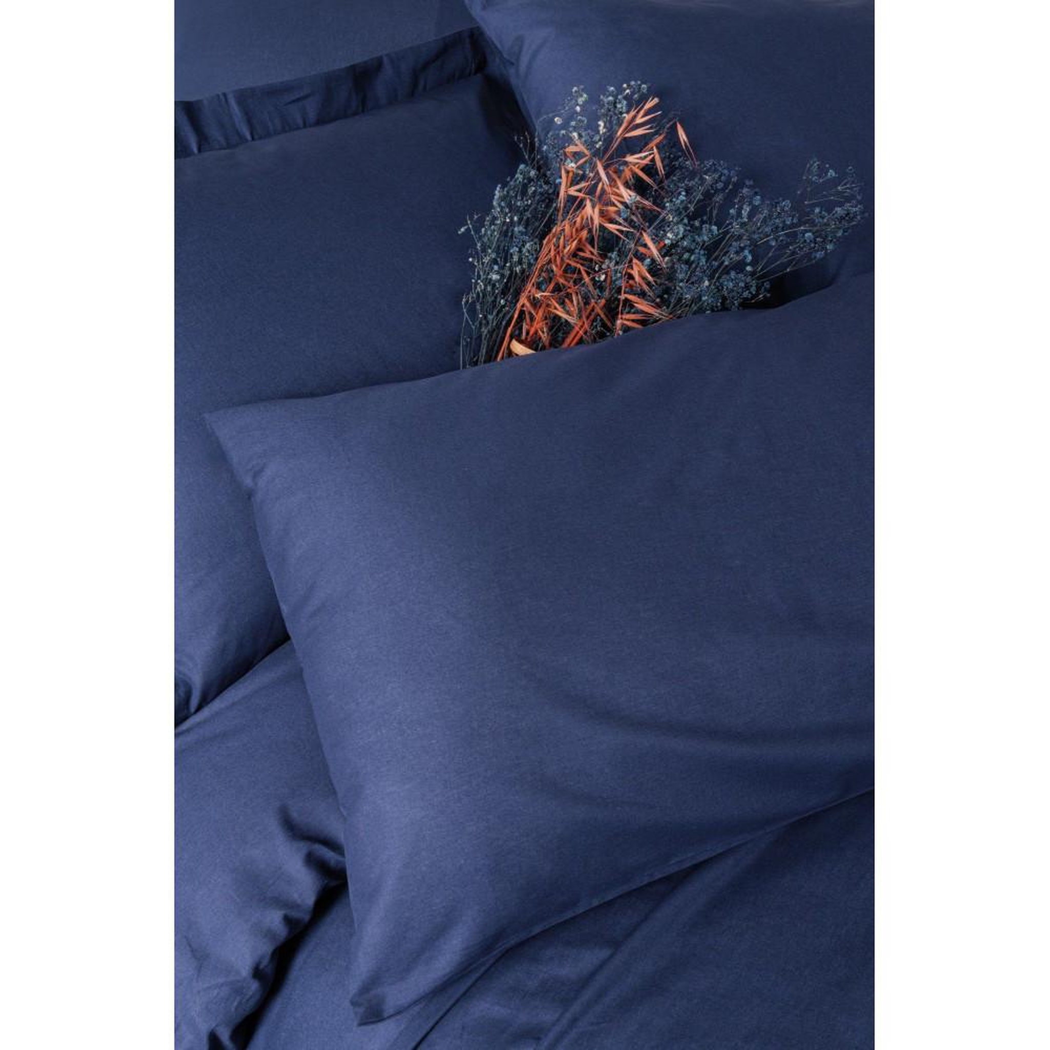 Voir la diapositive 2 : GENERIQUE Parure de lit - 1 housse de couette 140 x 200cm + 1 taies d'oreiller 60 x 60 cm - 100% coton renforcé - Bleu foncé