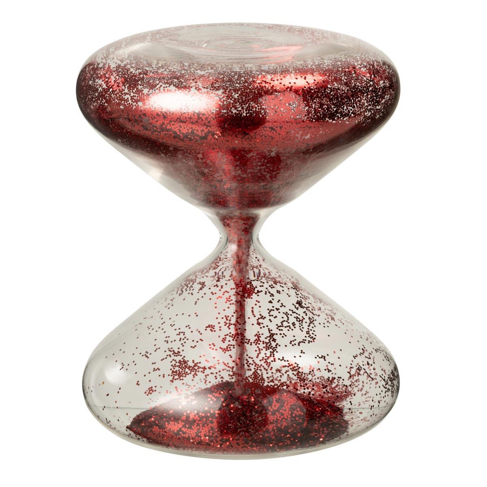 J-LINE Sablier déco en verre  paillettes  18cm rouge