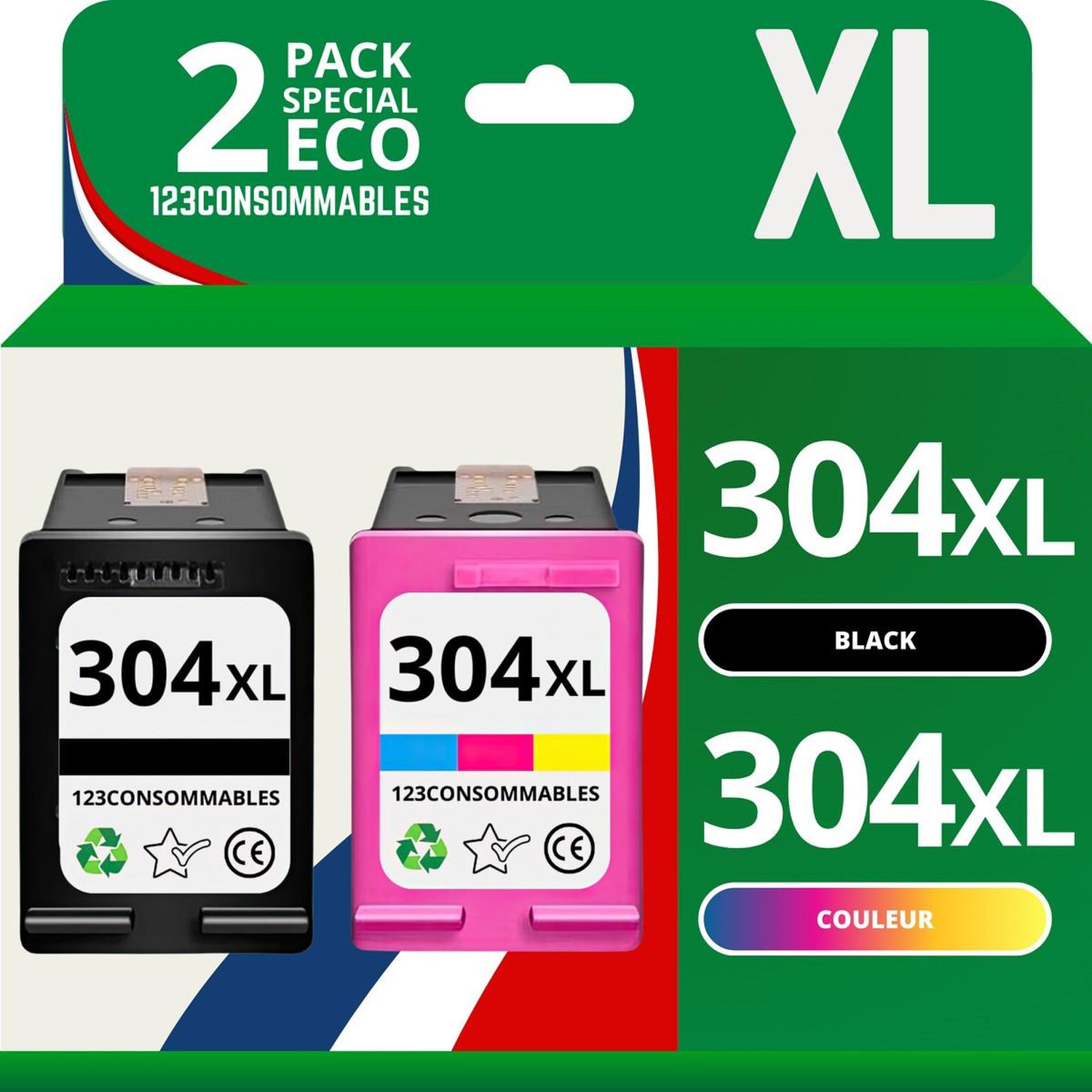 123CONSOMMABLES 304XL Pack 2 cartouches compatibles HP 304XL et couleurs Neuf - vue 3
