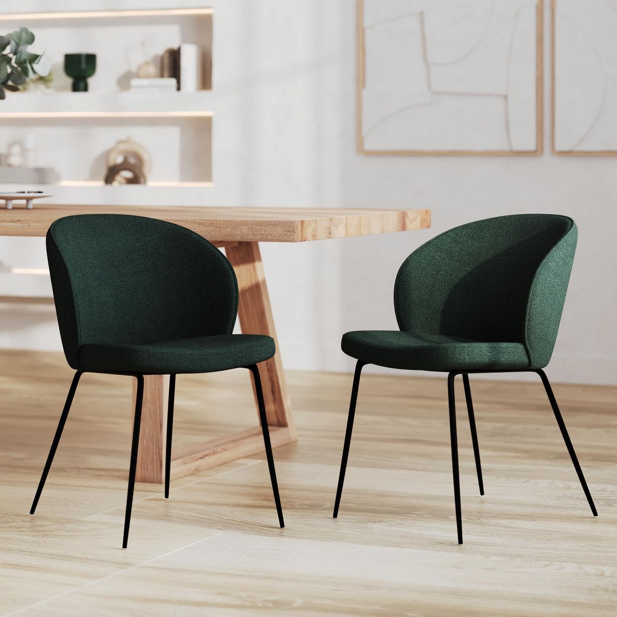 Rendez vous déco Lot de 2 chaises jaunes en tissu bouclette et pied en métal - Groom