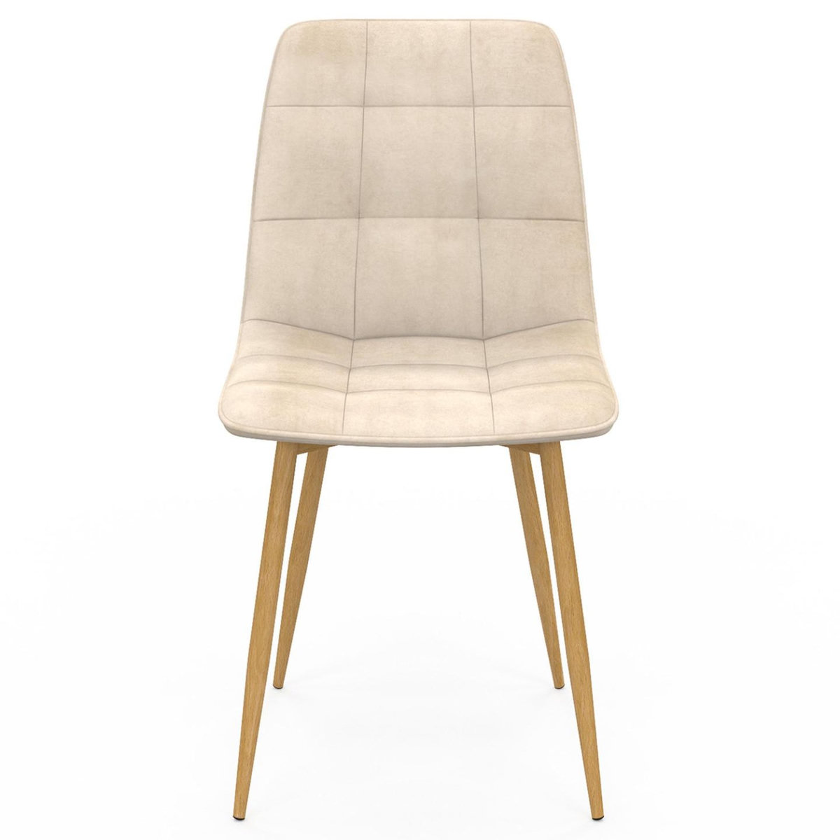 ID MARKET Lot de 6 chaises MILA en velours beige et pieds effet bois pour salle à manger