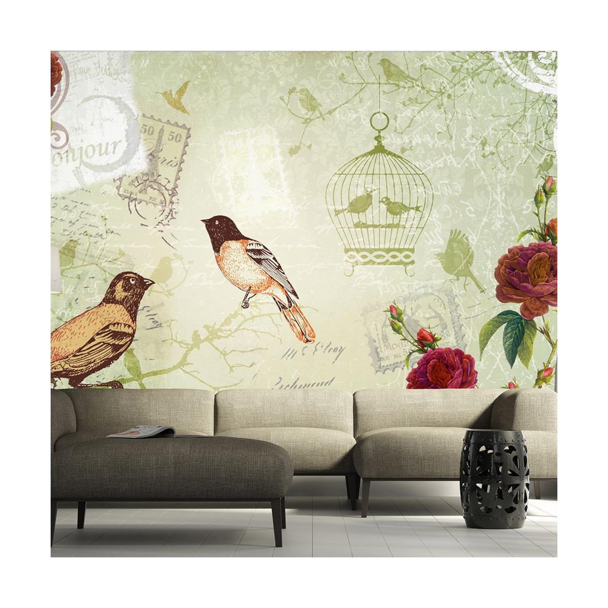 Paris Prix Papier peint  vintage birds. Coloris disponibles : Multicolore
