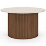 Voir la diapositive 3 : ID MARKET Table basse ronde JULIETTE 70 cm lattes effet noyer et plateau travertin
